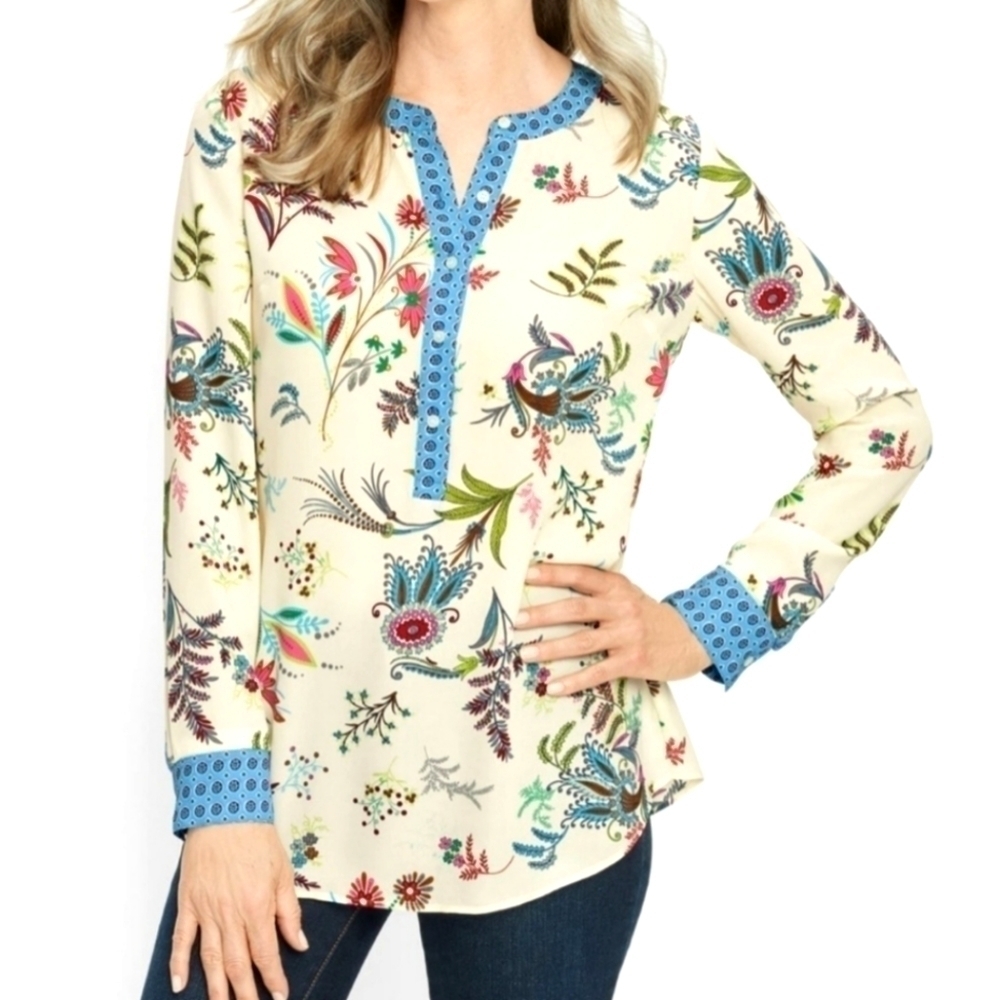 Talbots Dancing Floral Botanical Blouse L
